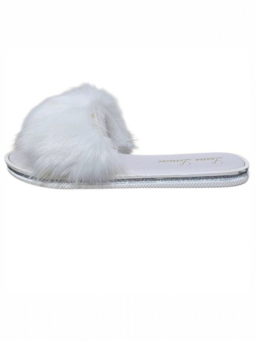 Lauren Lorraine White Fluffy Faux Fur Flat Slide Slipper Sandal Size Medium 8